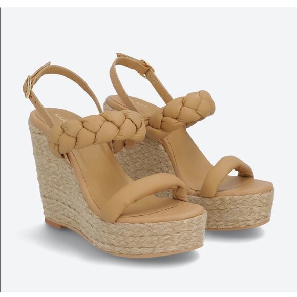 Kaanas Kendari Leather Chunky Braided Wedge Platform Sandals Brown Womens 8 NWOT - Picture 1 of 7